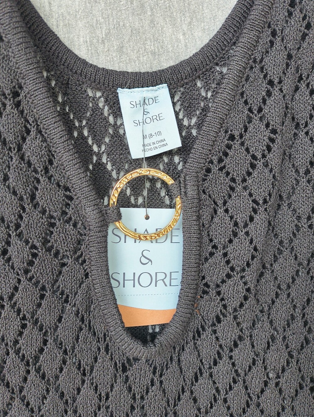 Shade & Shore Crochet Ring‑Front Midi Cover‑Up Dress – Black M NWT - Picture 2 of 4
